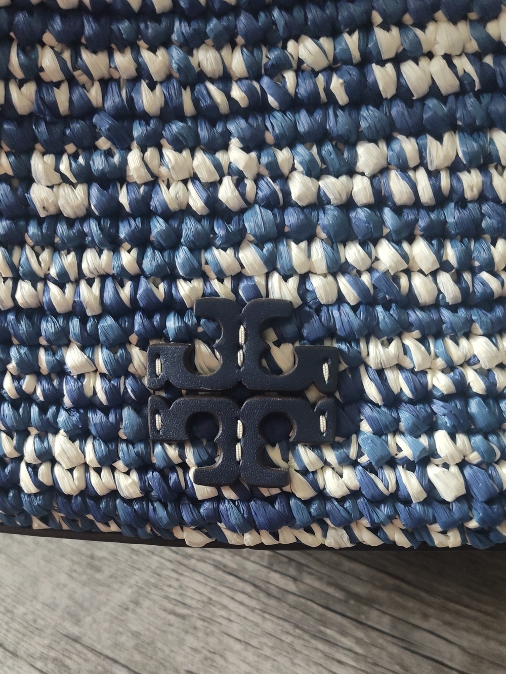 Tory Burch Navy and Off White Woven Shoulder Hobo - Picture 8 of 10